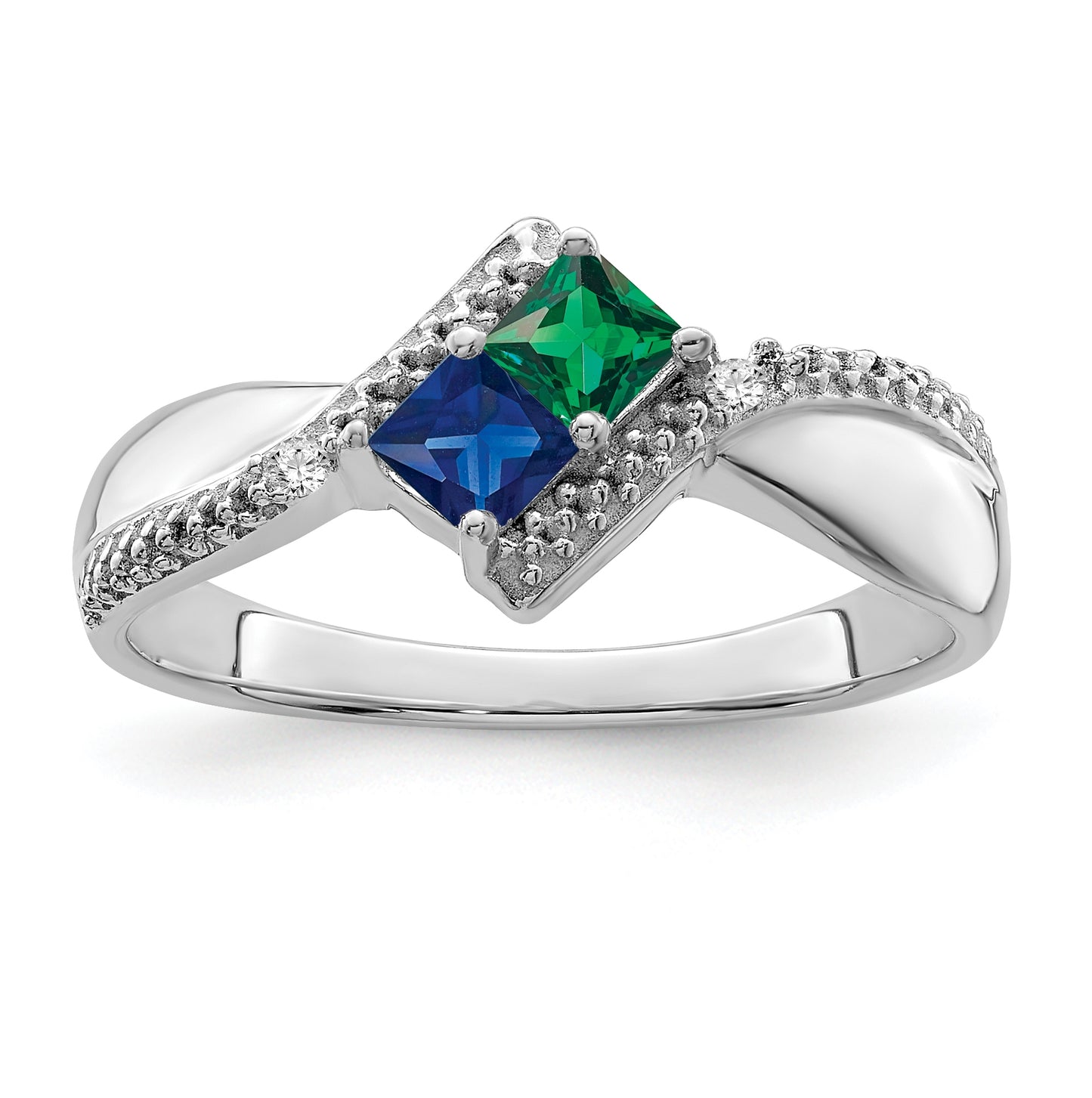 10k White Gold Synthetic Family Jewelry Ring, 2 Stones