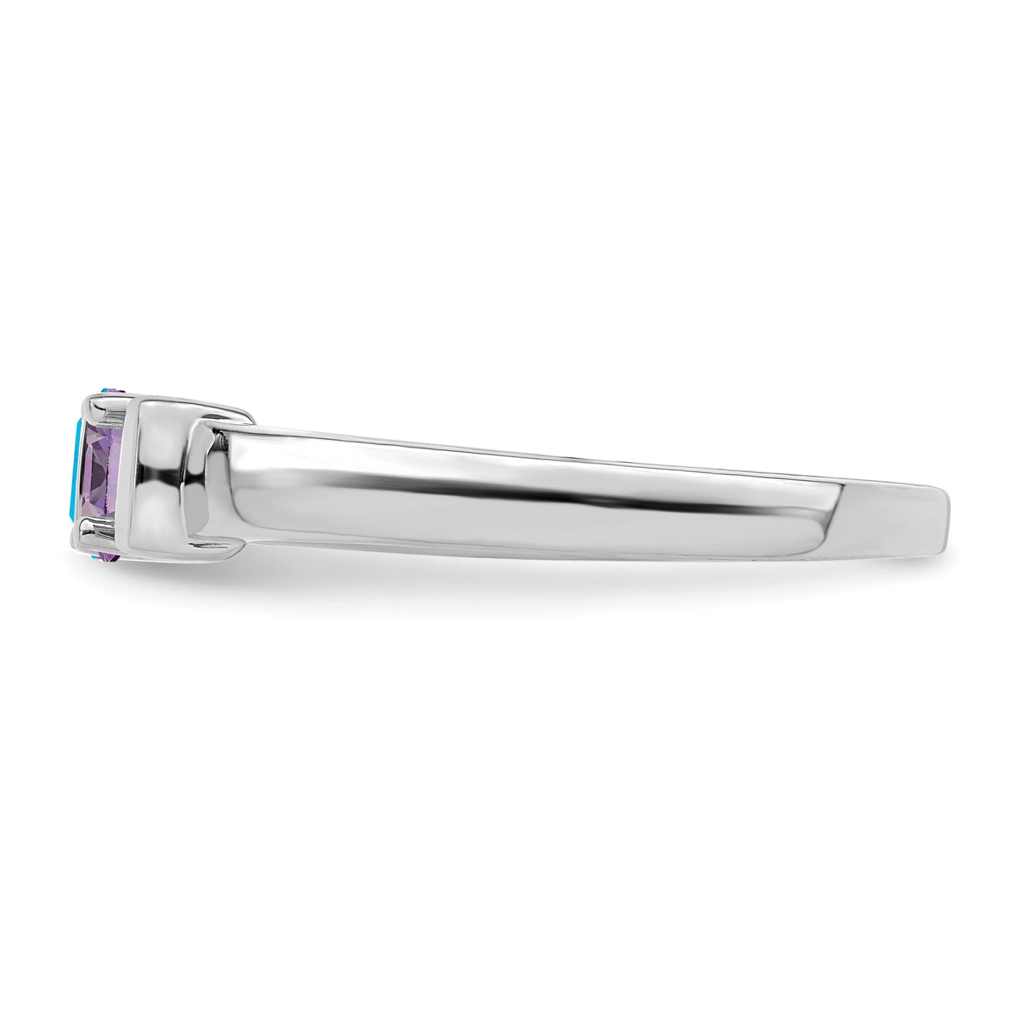 Sterling Silver Rhodium plated Synthetic 3x3mm 2 Stone Mother's Ring, 3 mm Band width