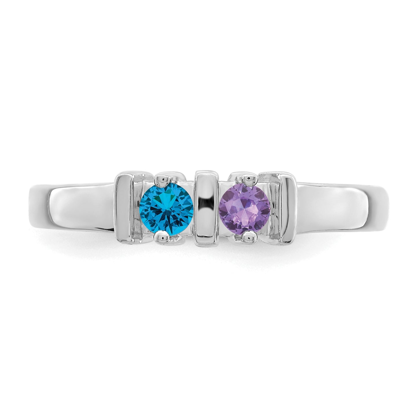 Sterling Silver Rhodium plated Synthetic 3x3mm 2 Stone Mother's Ring, 3 mm Band width