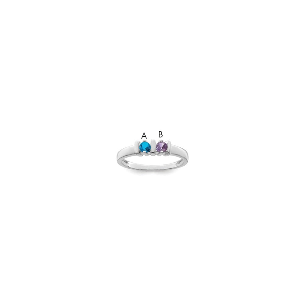 Sterling Silver Rhodium plated Synthetic 3x3mm 2 Stone Mother's Ring, 3 mm Band width