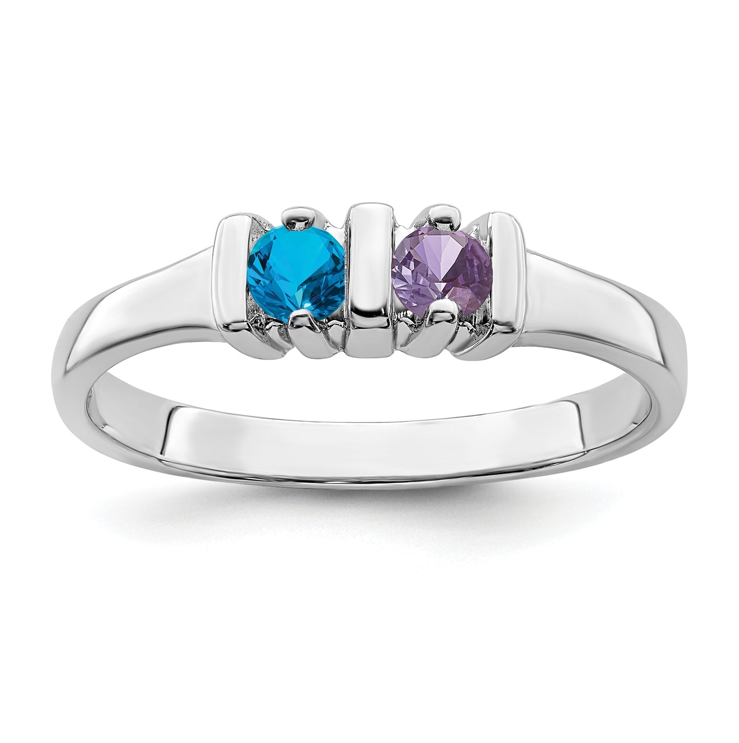 Sterling Silver Rhodium plated Synthetic 3x3mm 2 Stone Mother's Ring, 3 mm Band width