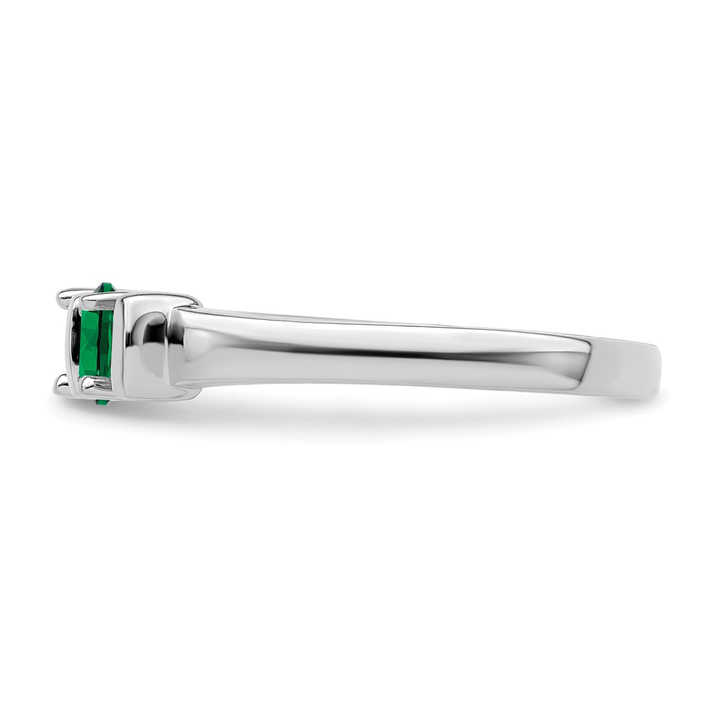 Sterling Silver Rhodium plated Synthetic 3 mm 3 Stone Mother's Ring, 3mm Band width