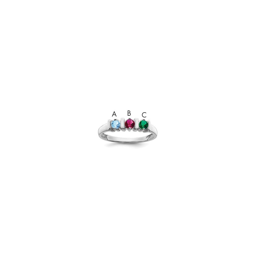Sterling Silver Rhodium plated Synthetic 3 mm 3 Stone Mother's Ring, 3mm Band width