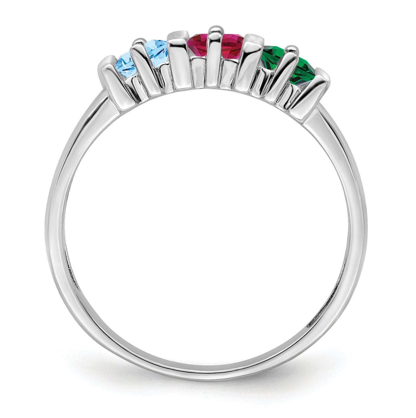 Sterling Silver Rhodium plated Synthetic 3 mm 3 Stone Mother's Ring, 3mm Band width
