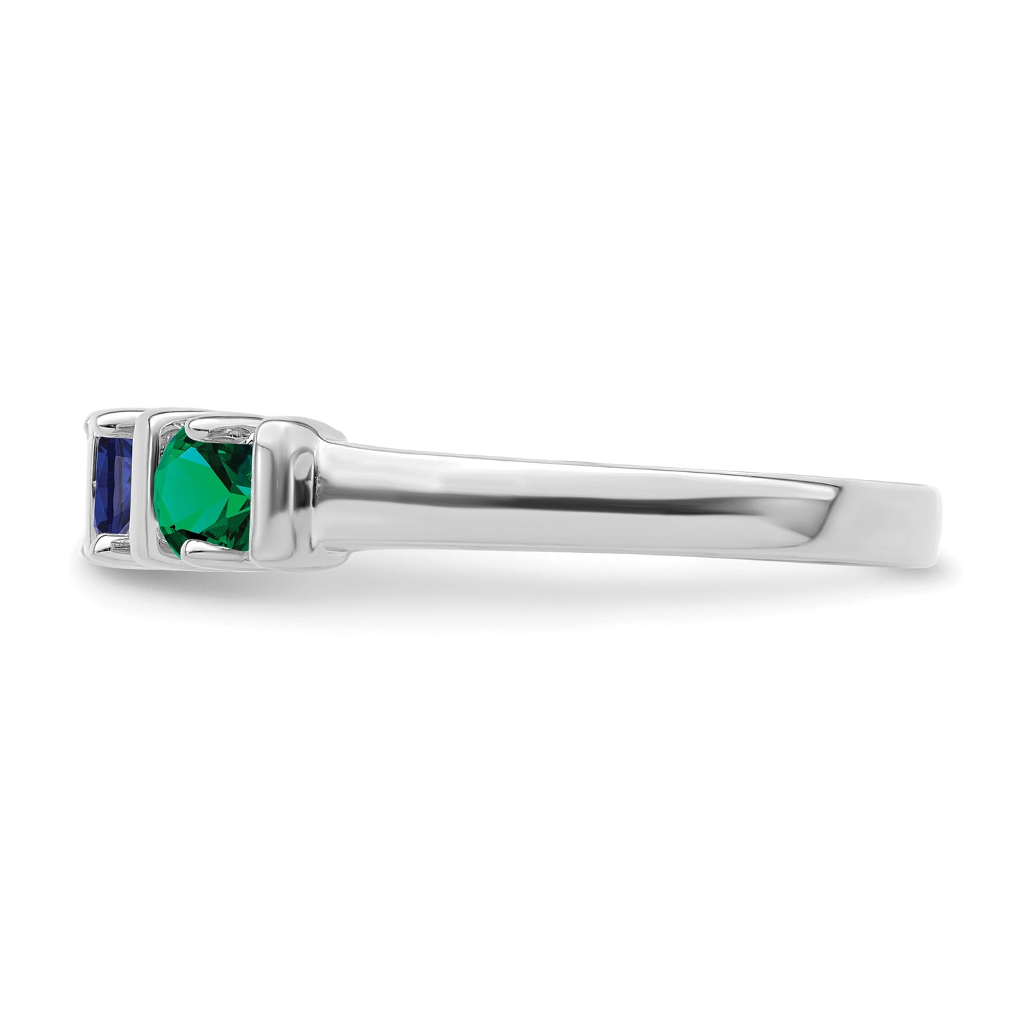 Sterling Silver Rhodium plated Synthetic 4 Stone Mother's Ring,  3 mm Band width
