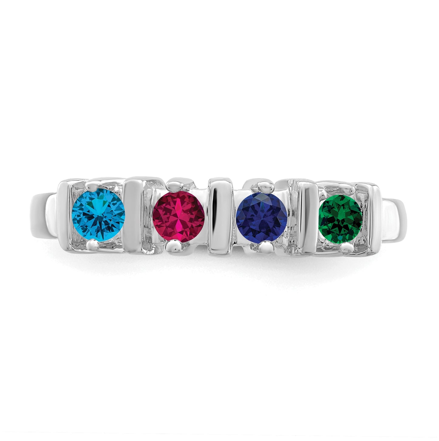 Sterling Silver Rhodium plated Synthetic 4 Stone Mother's Ring,  3 mm Band width
