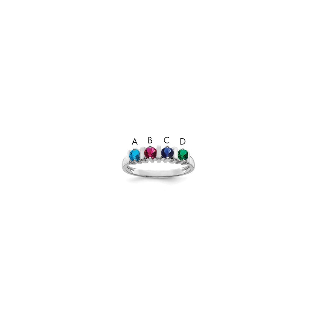 Sterling Silver Rhodium plated Synthetic 4 Stone Mother's Ring,  3 mm Band width