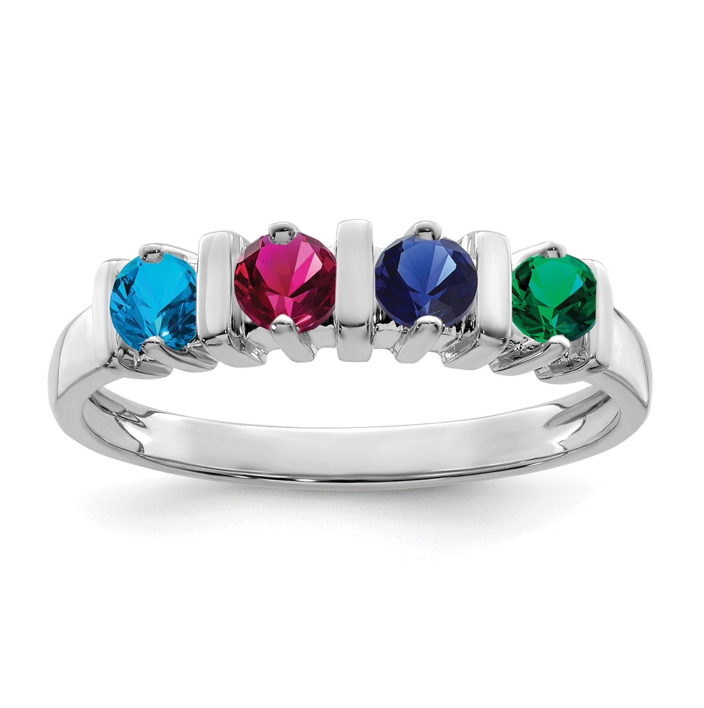 Sterling Silver Rhodium plated Synthetic 4 Stone Mother's Ring,  3 mm Band width