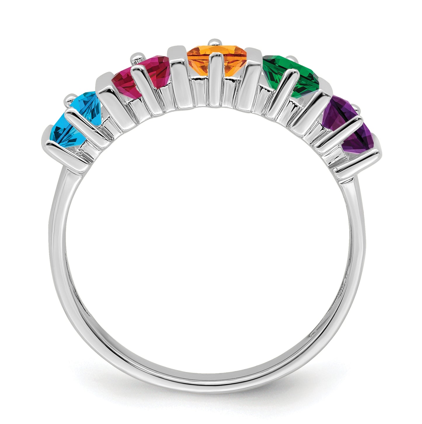 Sterling Silver Rhodium plated Synthetic 5 Stone Mother's Ring