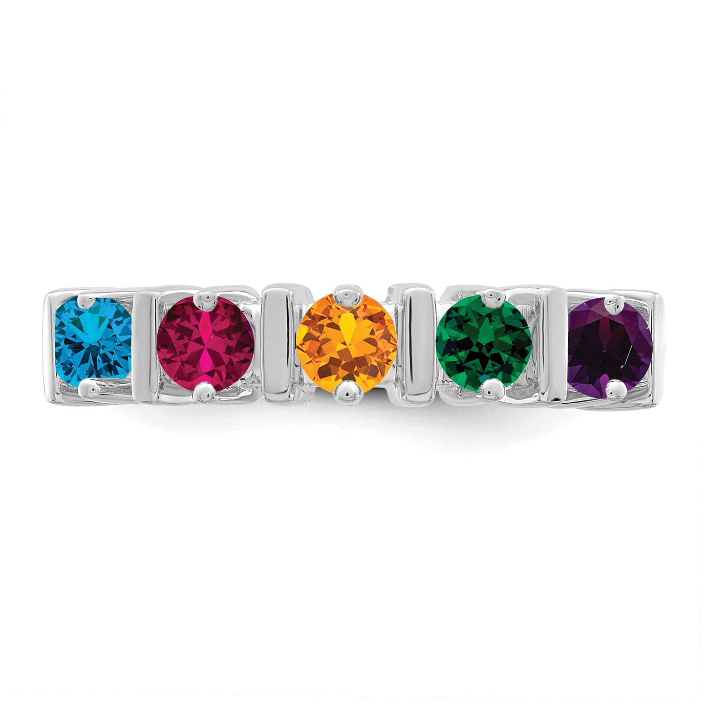 Sterling Silver Rhodium plated Synthetic 5 Stone Mother's Ring