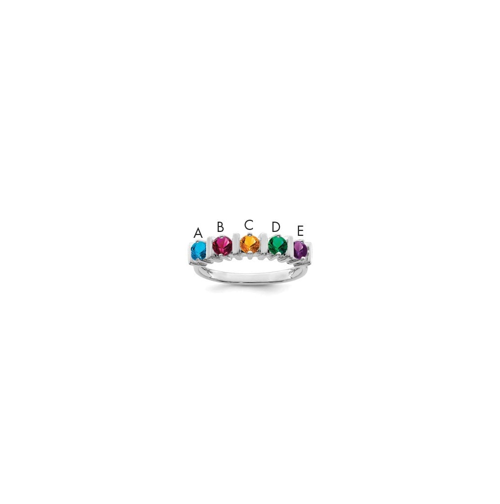 Sterling Silver Rhodium plated Synthetic 5 Stone Mother's Ring