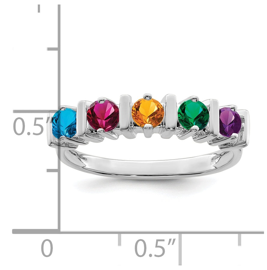 Sterling Silver Rhodium plated Synthetic 5 Stone Mother's Ring
