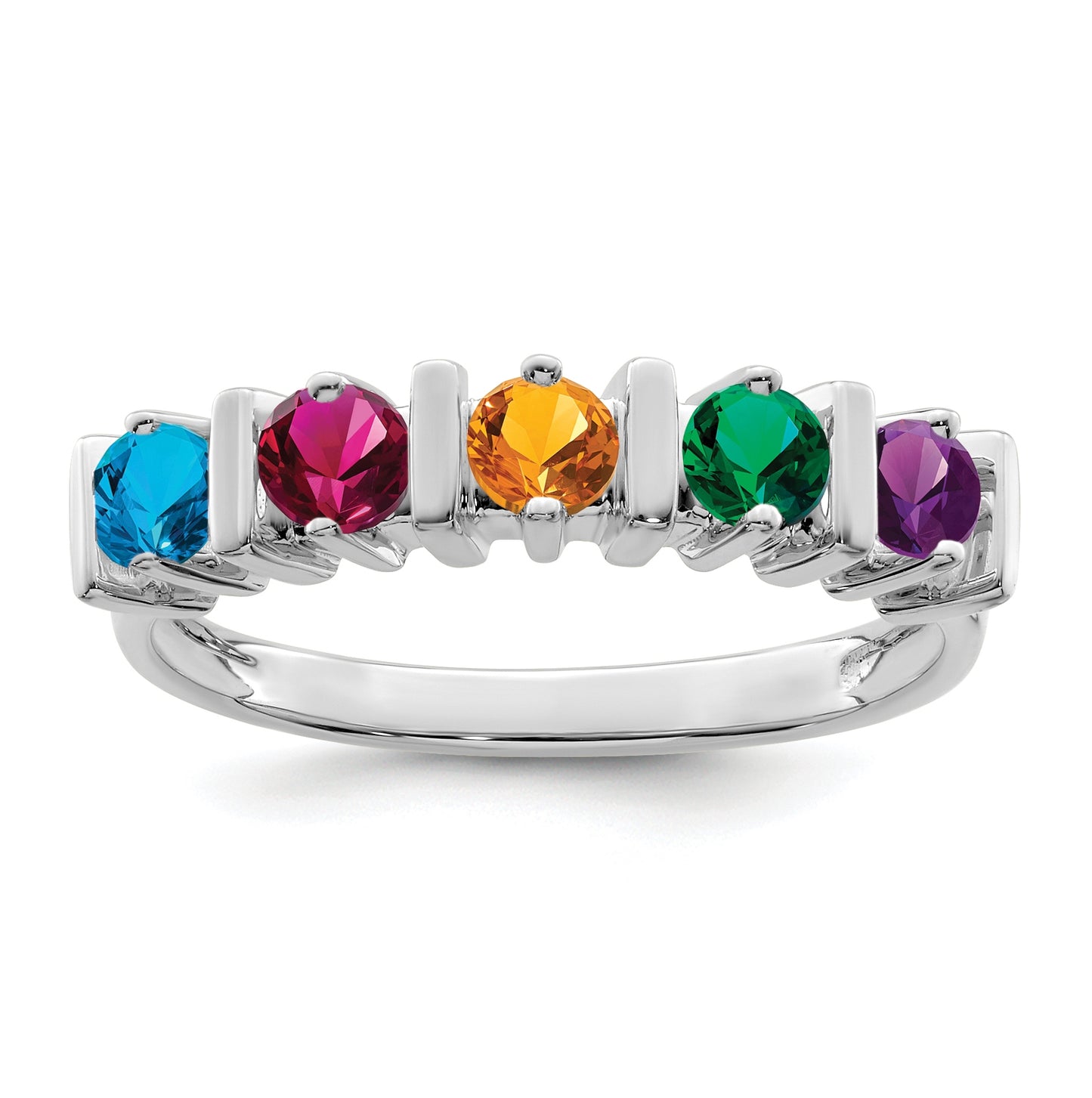 Sterling Silver Rhodium plated Synthetic 5 Stone Mother's Ring