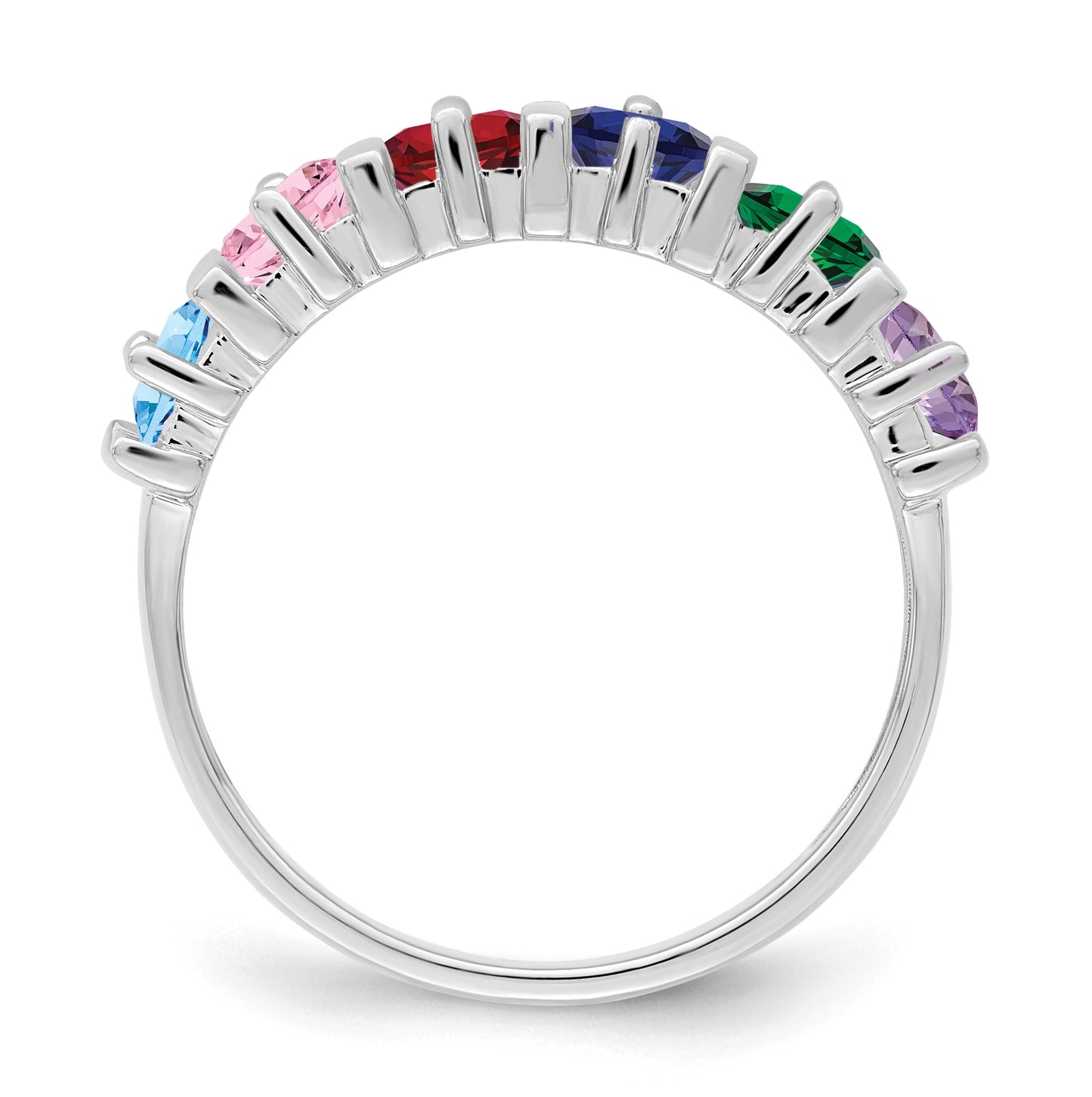 Sterling Silver Rhodium plated Synthetic 6 Stone Mother's Ring
