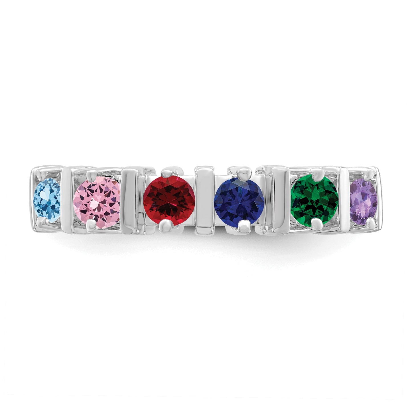 Sterling Silver Rhodium plated Synthetic 6 Stone Mother's Ring