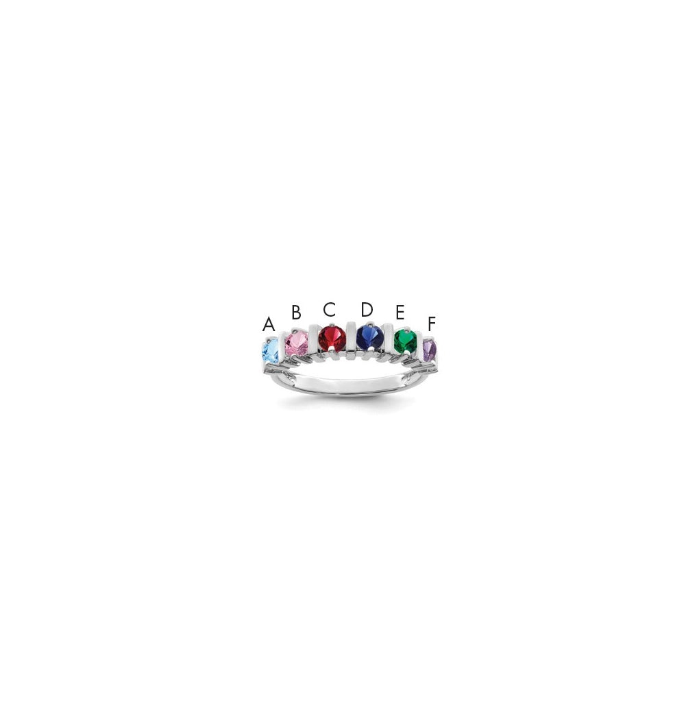 Sterling Silver Rhodium plated Synthetic 6 Stone Mother's Ring