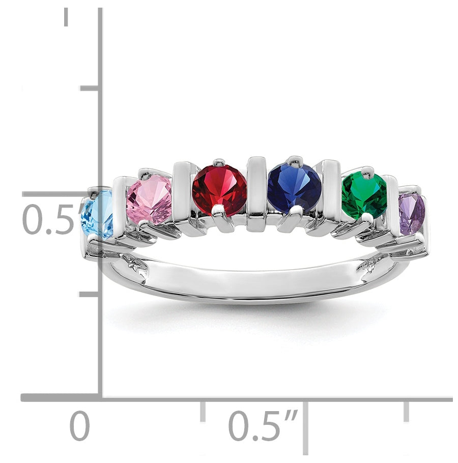 Sterling Silver Rhodium plated Synthetic 6 Stone Mother's Ring