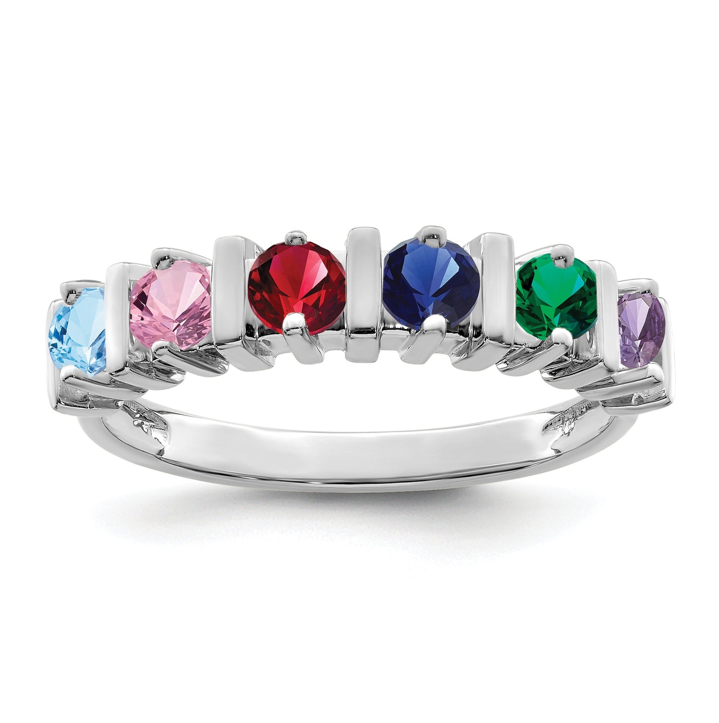 Sterling Silver Rhodium plated Synthetic 6 Stone Mother's Ring
