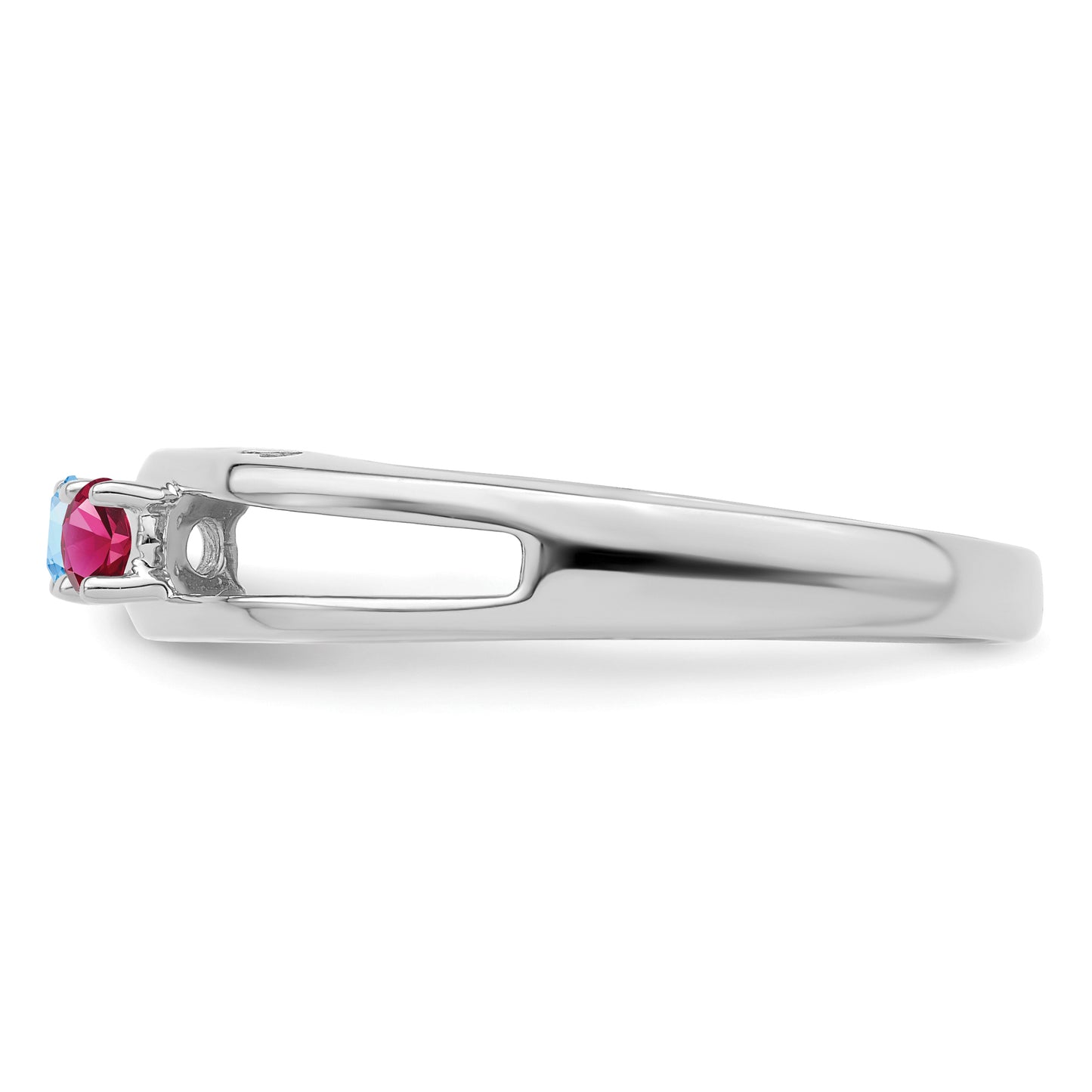 Sterling Silver Rhodium plated 3mm Synthetic family jewelry ring