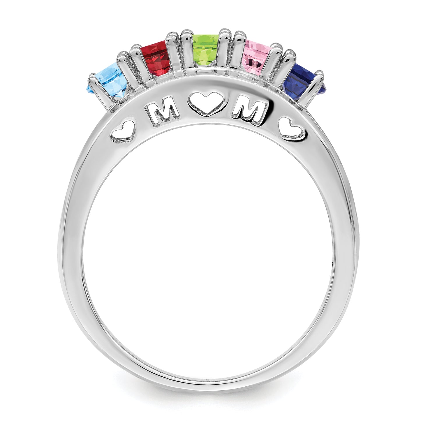 Sterling Silver Rhodium plated 3mm Synthetic Family Jewelry Ring
