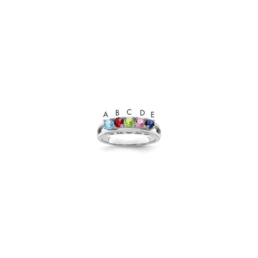 Sterling Silver Rhodium plated 3mm Synthetic Family Jewelry Ring