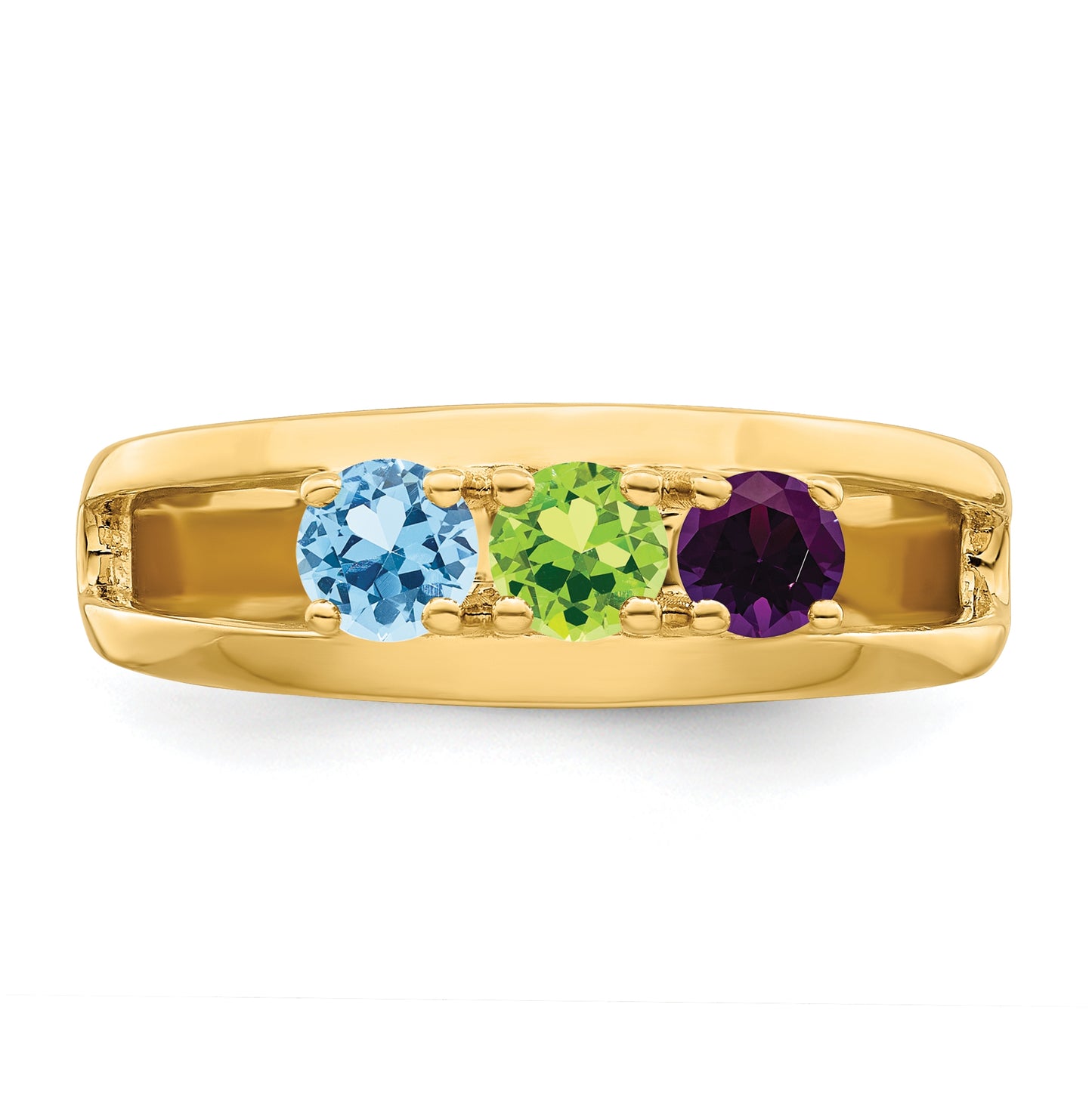 Gold Plated Sterling Silver Rhodium Plated Synthetic 3 Stone Mother's Ring, Size 7