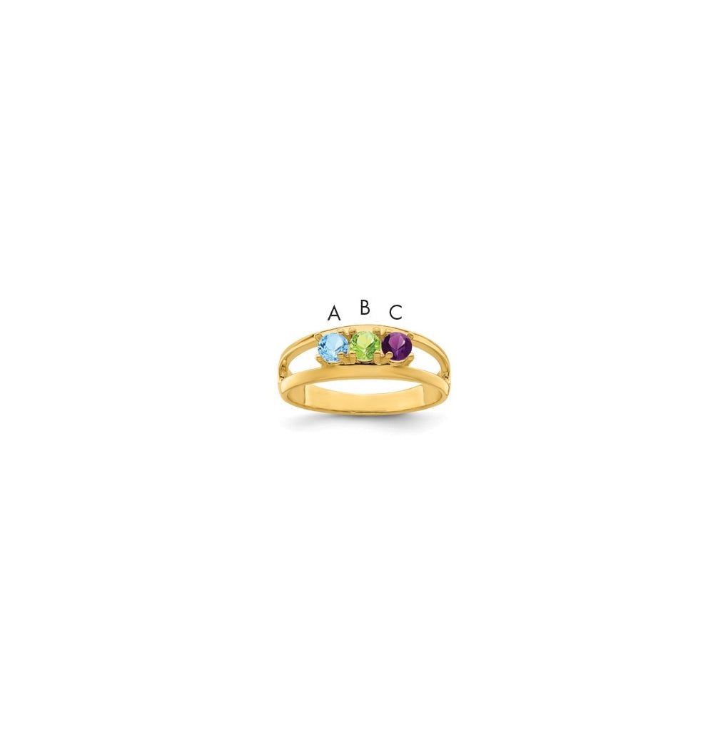 Gold Plated Sterling Silver Rhodium Plated Synthetic 3 Stone Mother's Ring, Size 5