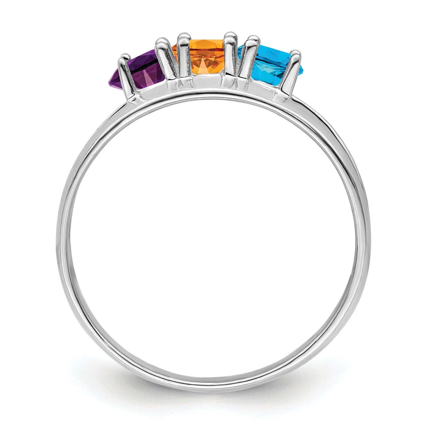 Sterling Silver Rhodium plated Synthetic 3 Stone Mother's Ring