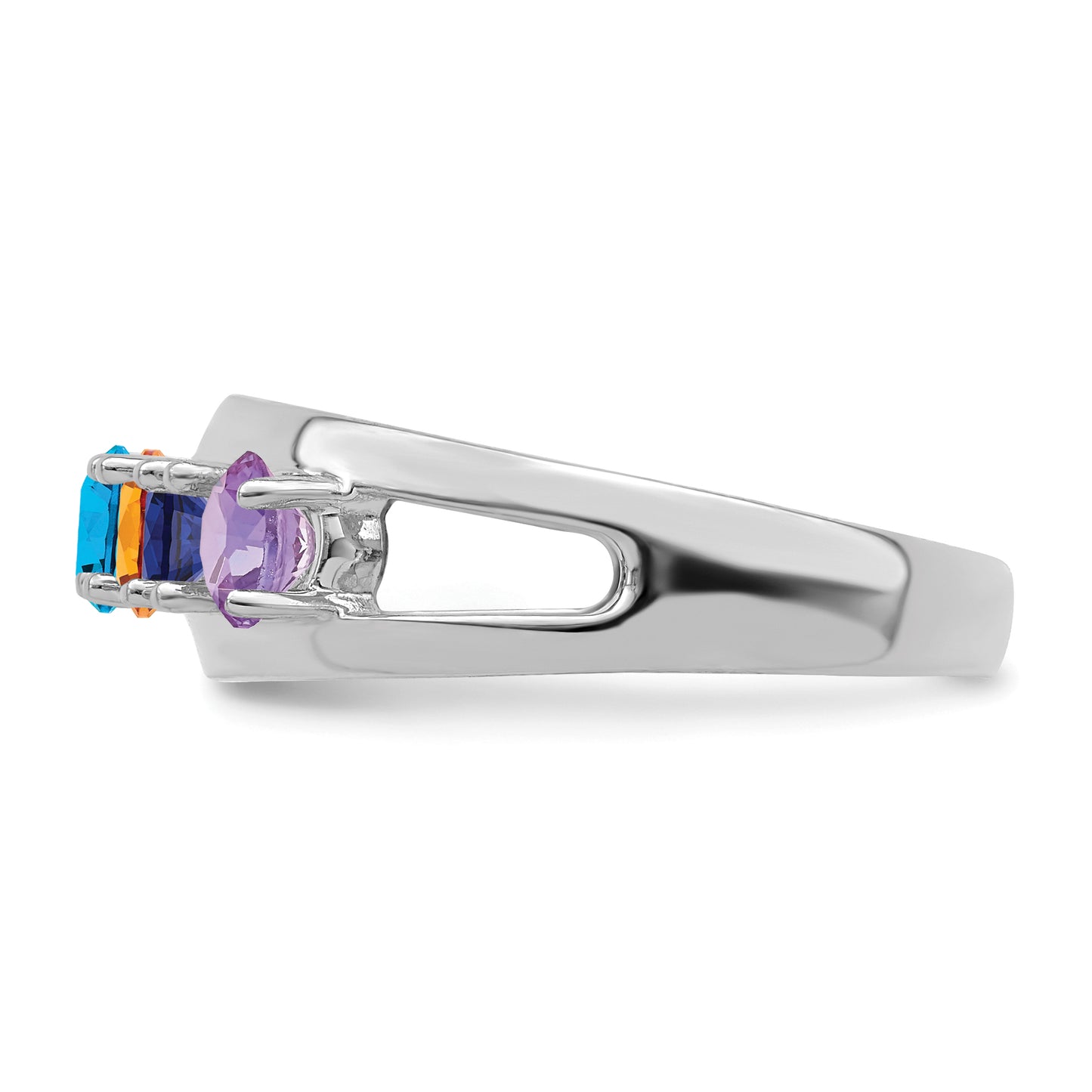 Sterling Silver Rhodium plated Synthetic 5 Stone Mother's Ring
