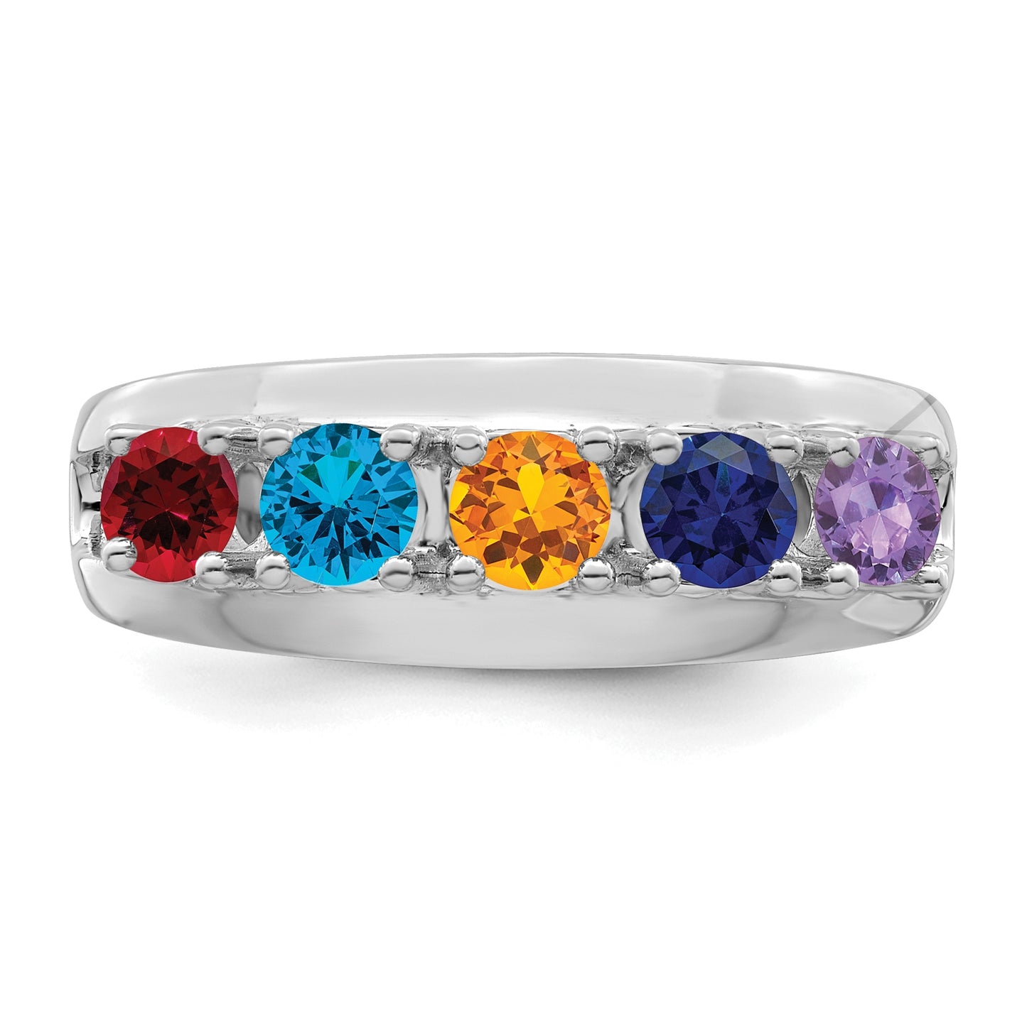 10K White Gold Synthetic Family Jewelry Ring, 5 Stone
