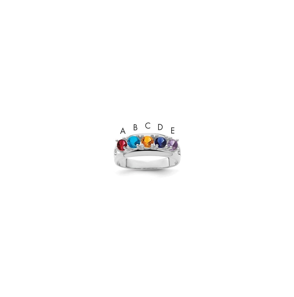 10K White Gold Synthetic Family Jewelry Ring, 5 Stone
