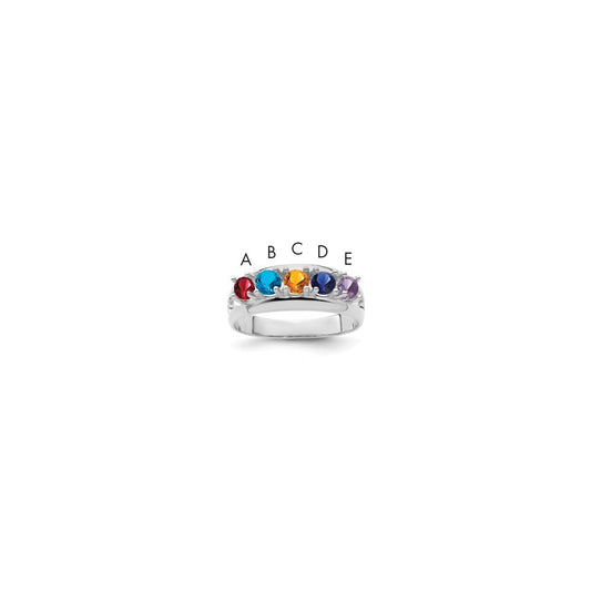 Sterling Silver Rhodium plated Synthetic 5 Stone Mother's Ring