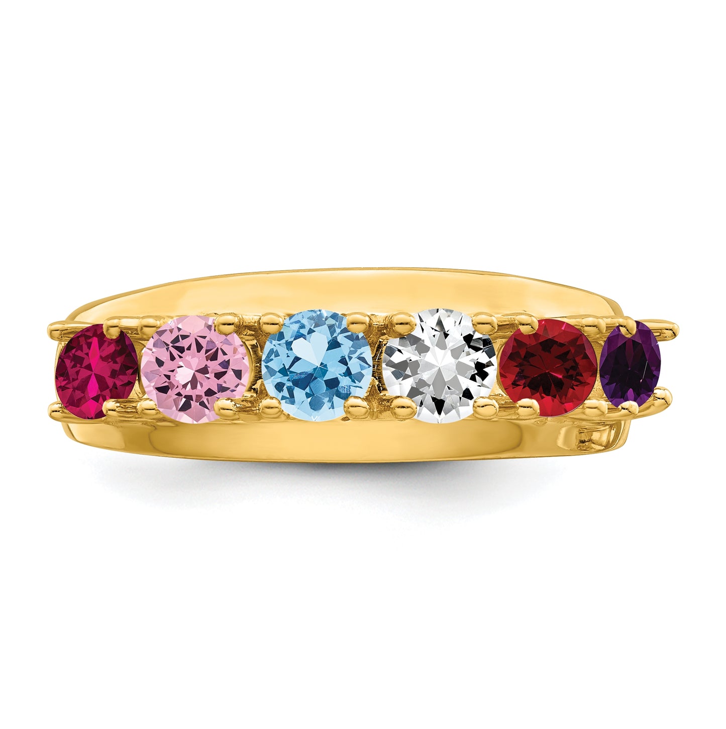 10K Yellow Gold Synthetic Family Jewelry Ring, 6 Stone