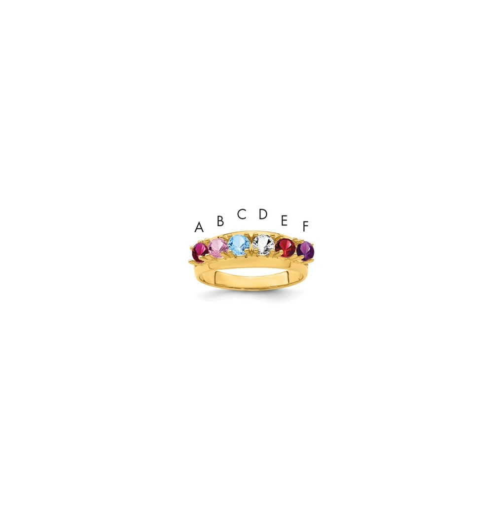 10K Yellow Gold Synthetic Family Jewelry Ring, 6 Stone