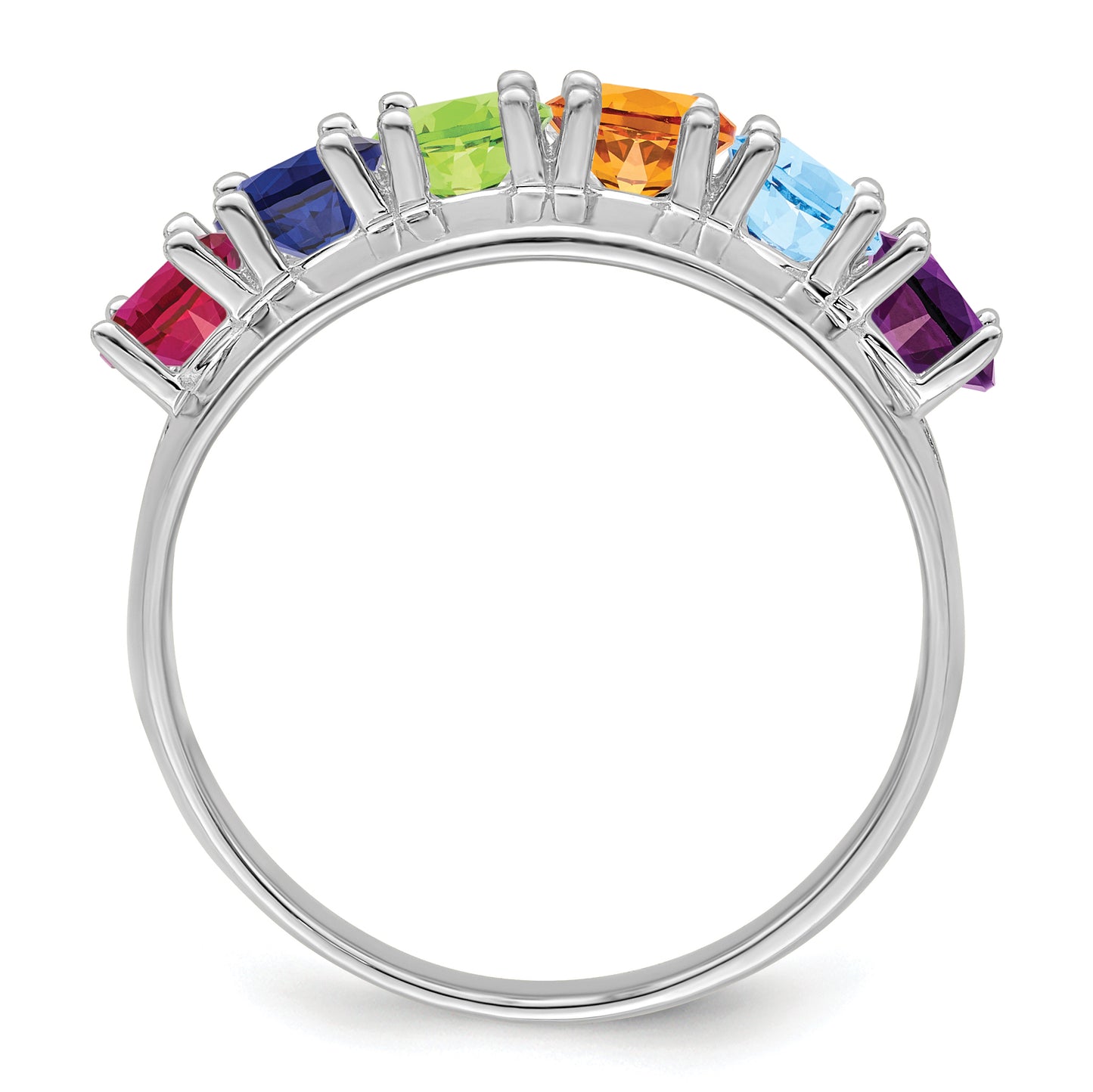 Sterling Silver Rhodium plated Synthetic 6 Stone Mother's Ring