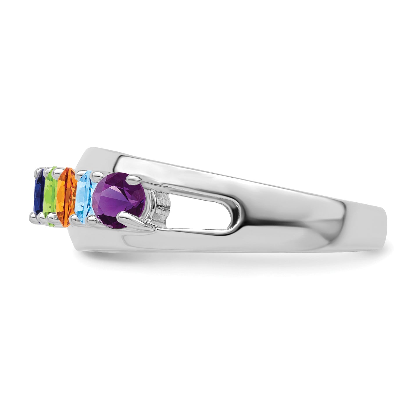 Sterling Silver Rhodium plated Synthetic 6 Stone Mother's Ring