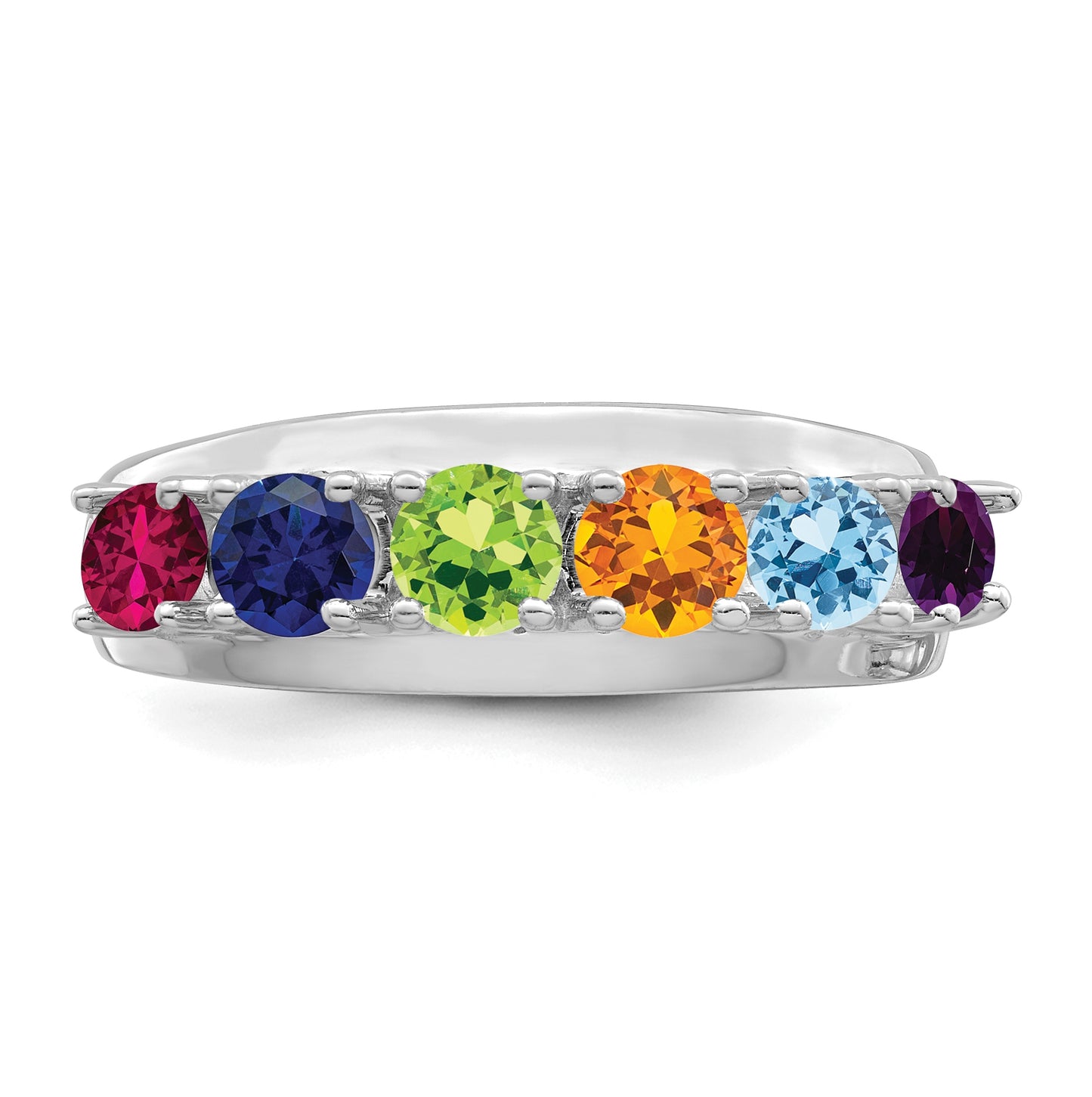 10k White Gold Synthetic Family Jewelry Ring, 6 Stone