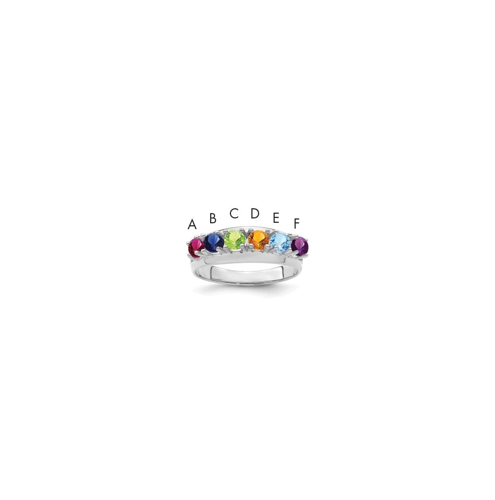 10k White Gold Synthetic Family Jewelry Ring, 6 Stone