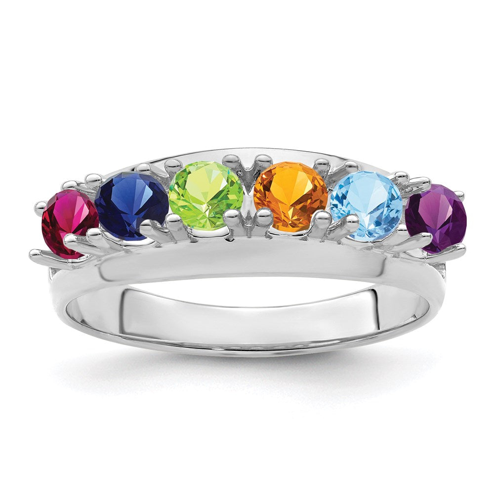 Sterling Silver Rhodium plated Synthetic 6 Stone Mother's Ring