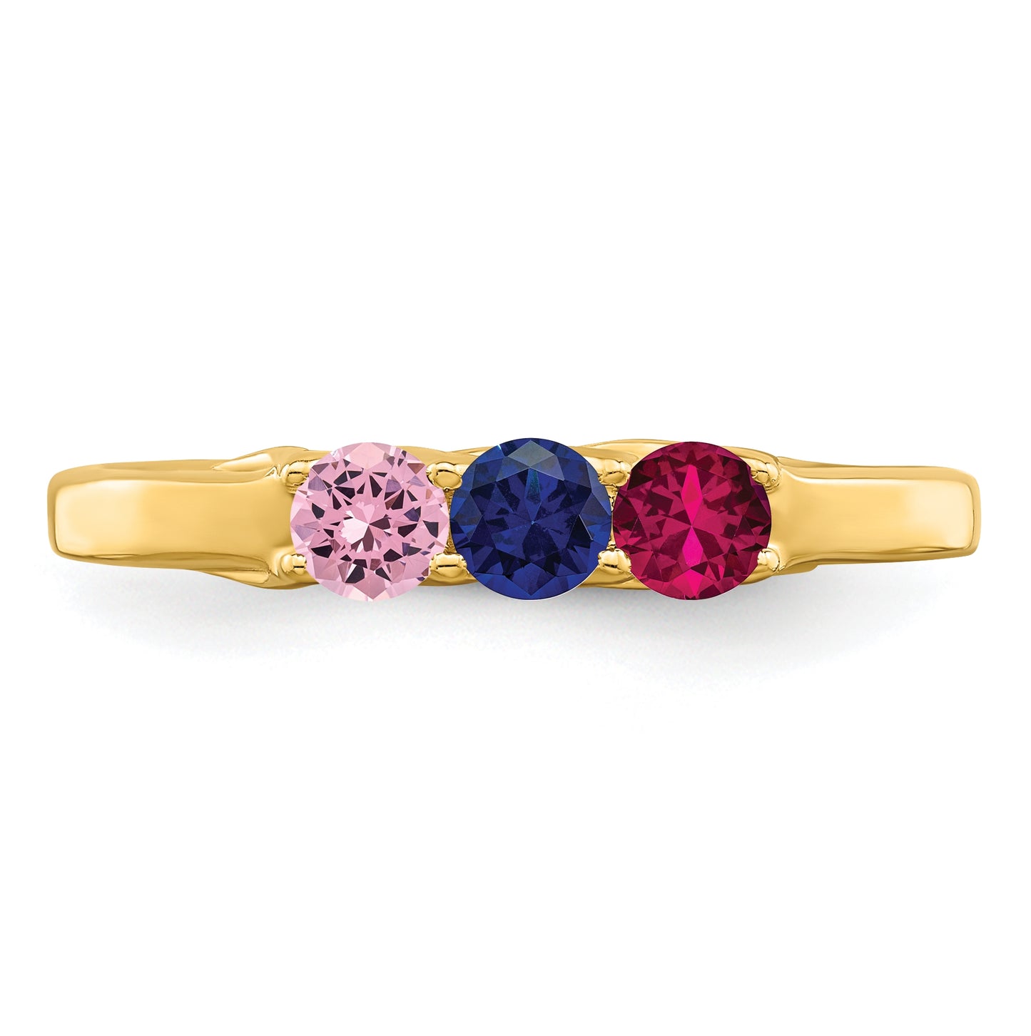 10K Yellow Gold Synthetic Family Jewelry Ring, 3-Stones
