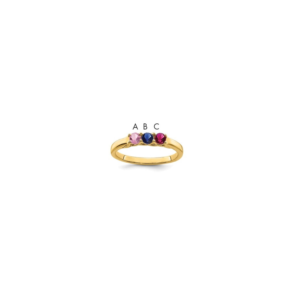 10K Yellow Gold Synthetic Family Jewelry Ring, 3-Stones