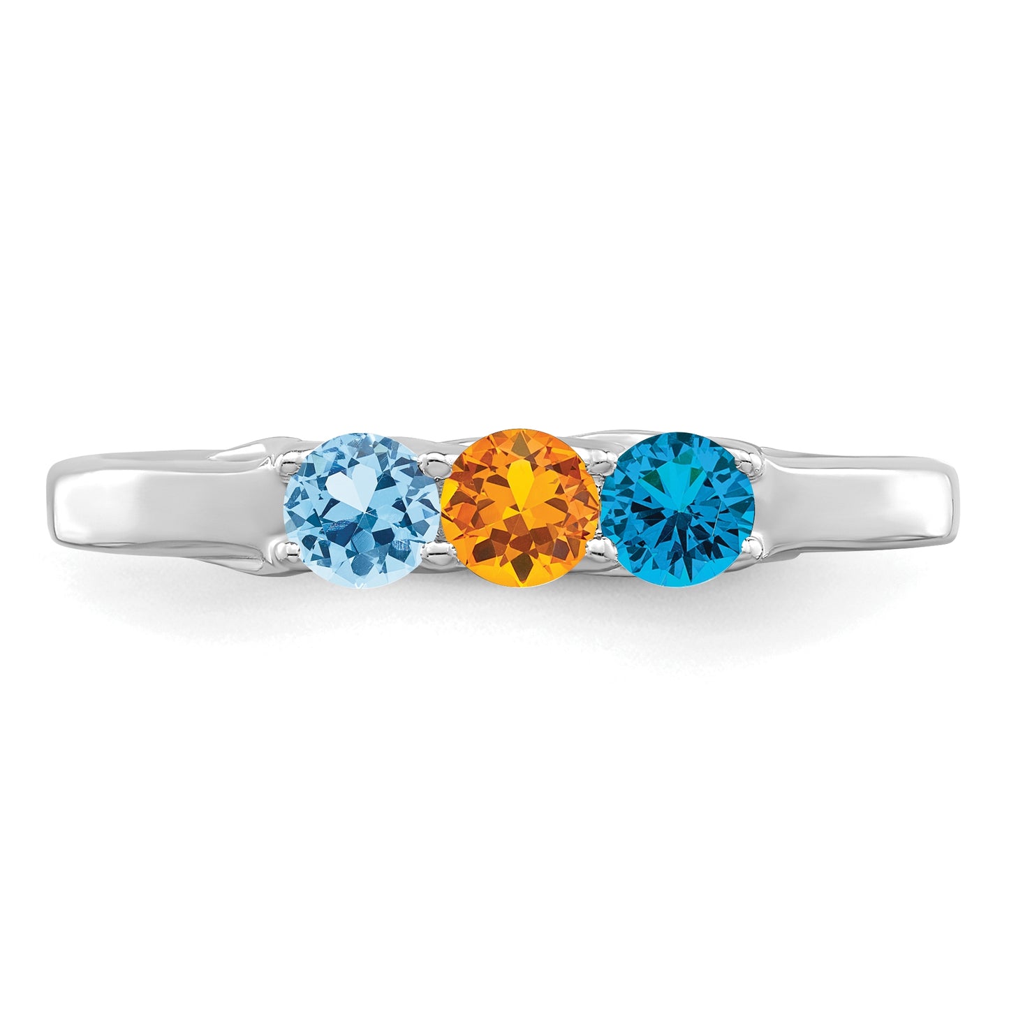 10k White Gold Synthetic Family Jewelry Ring, 3-Stone