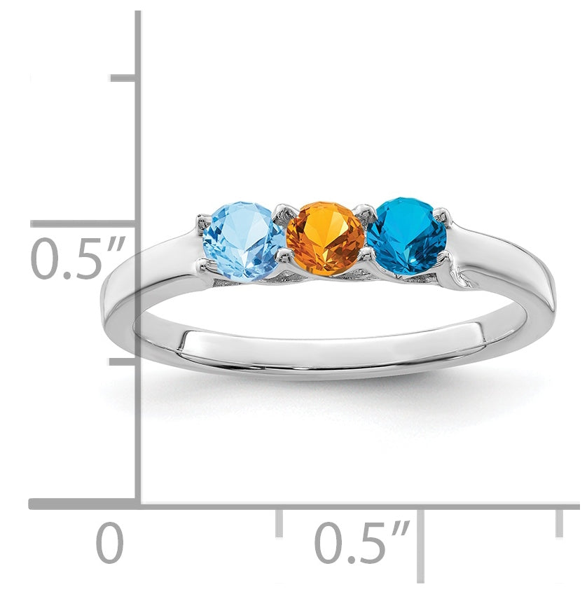 10k White Gold Synthetic Family Jewelry Ring, 3-Stone