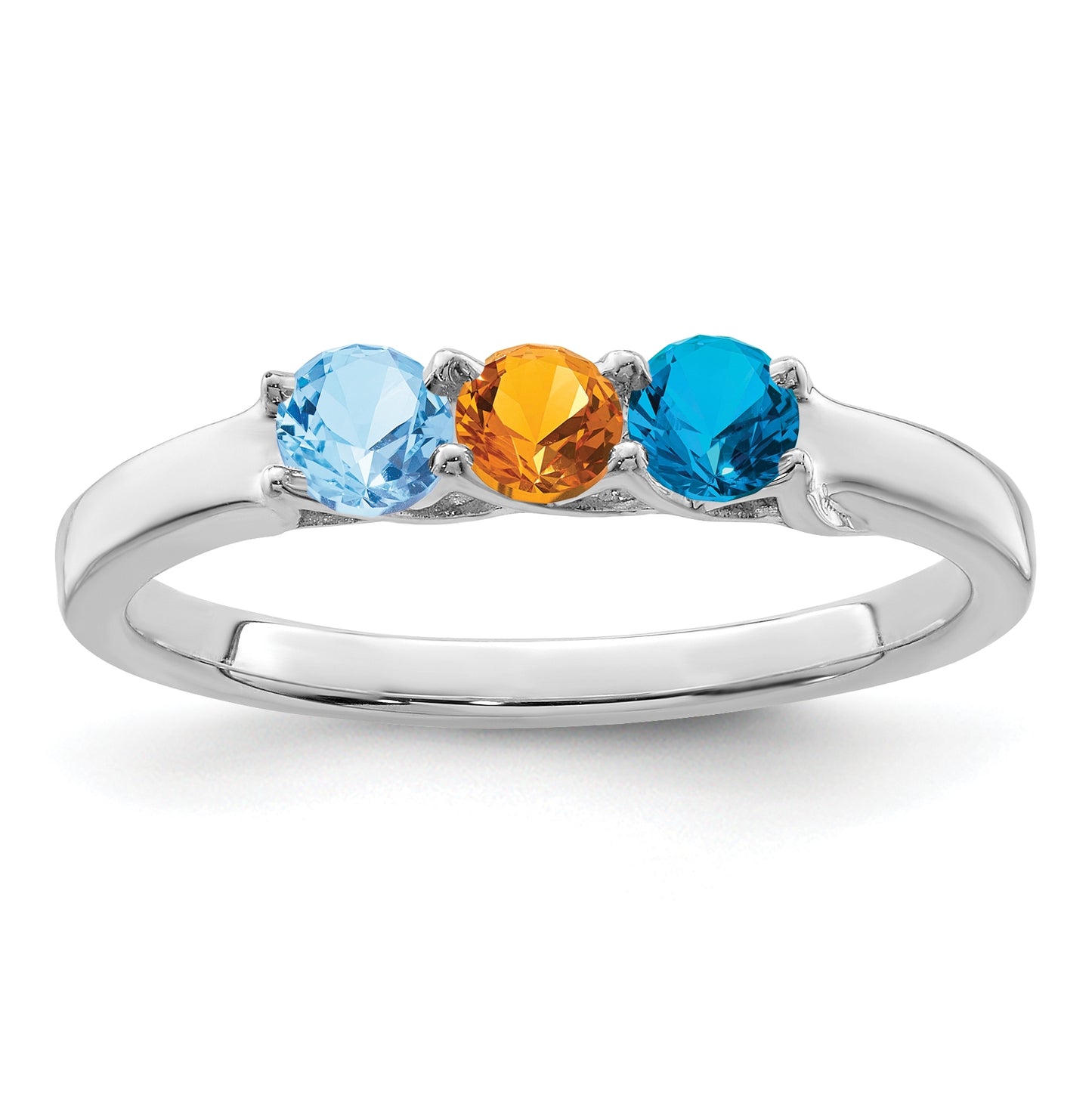 10k White Gold Synthetic Family Jewelry Ring, 3-Stone
