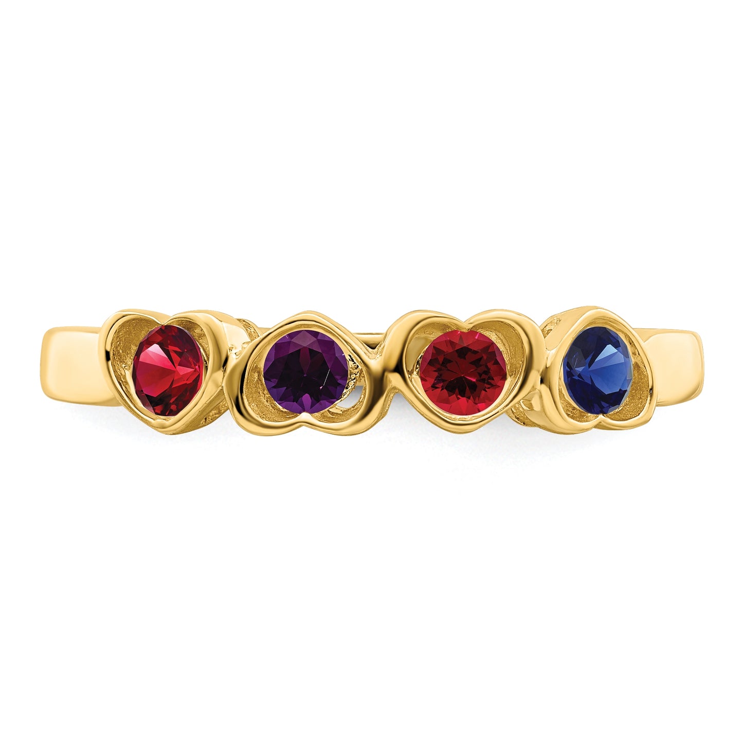 10K Yellow Gold Synthetic Family Jewelry Ring, 4 Stone