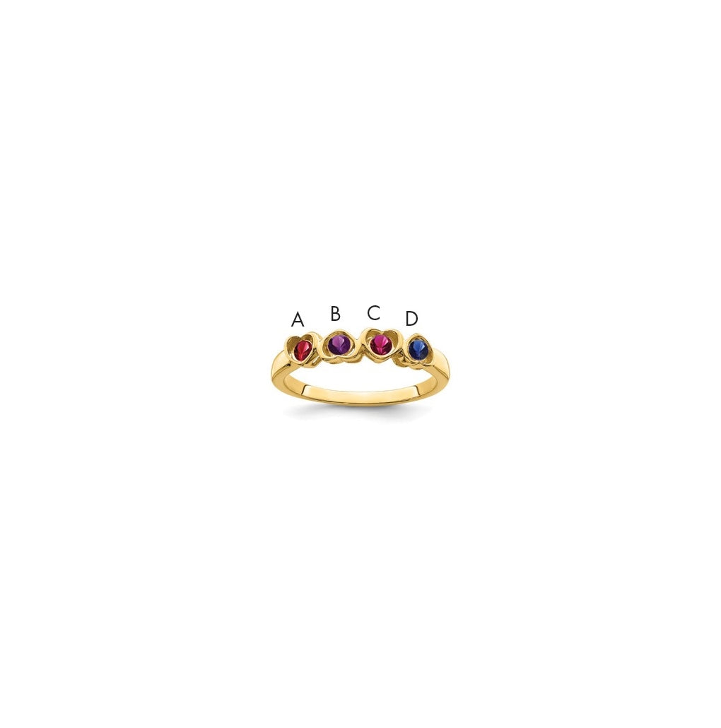 10K Yellow Gold Synthetic Family Jewelry Ring, 4 Stone
