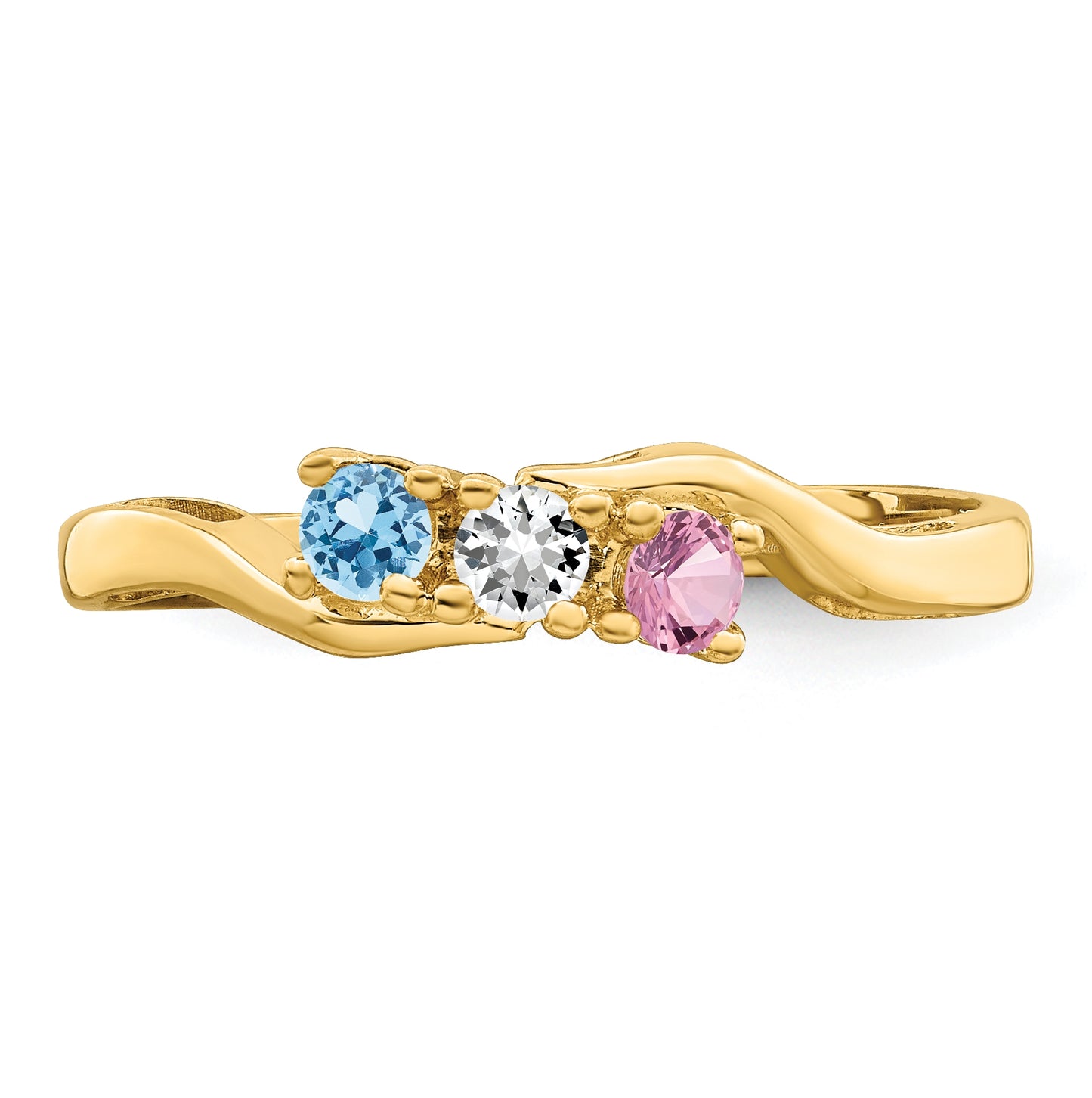 10K Yellow Gold Synthetic Family Jewelry Ring, 3Stone