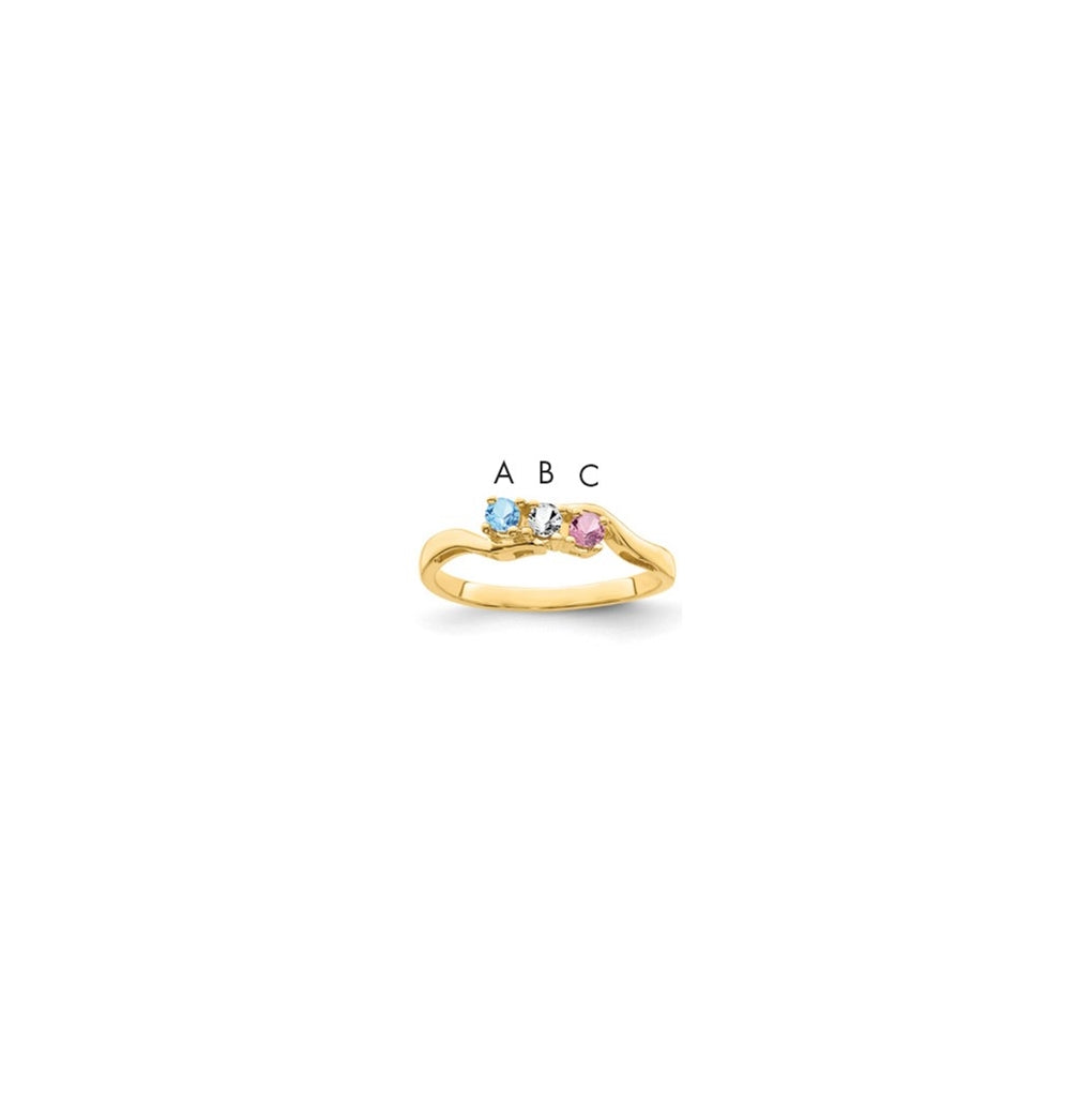 10K Yellow Gold Synthetic Family Jewelry Ring, 3Stone