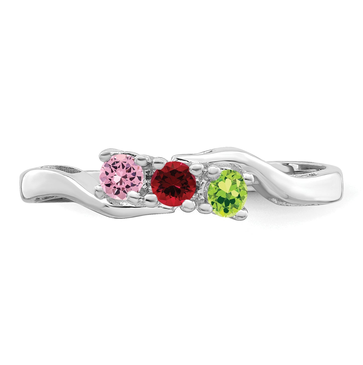10k White Gold Synthetic Family Jewelry Ring, 3 Stones