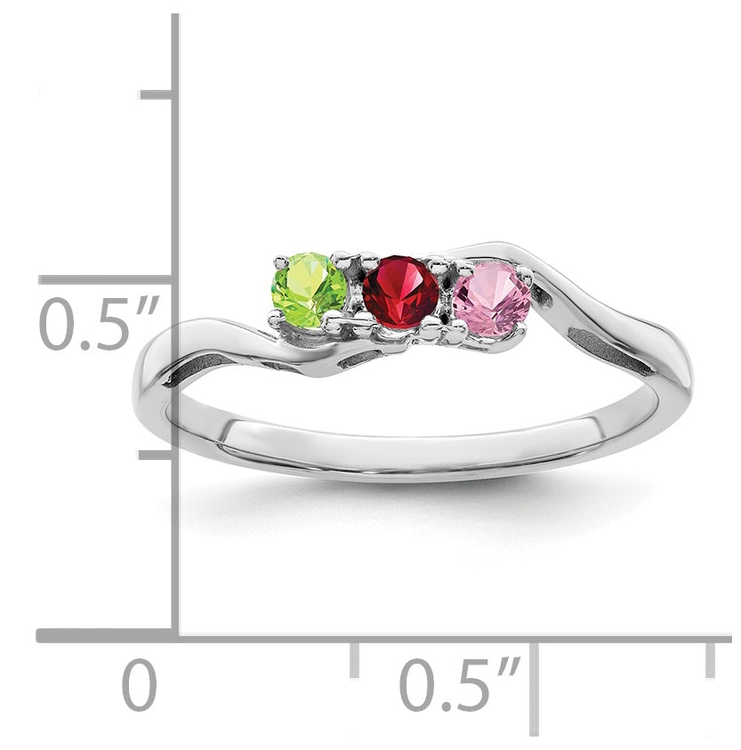 10k White Gold Synthetic Family Jewelry Ring, 3 Stones